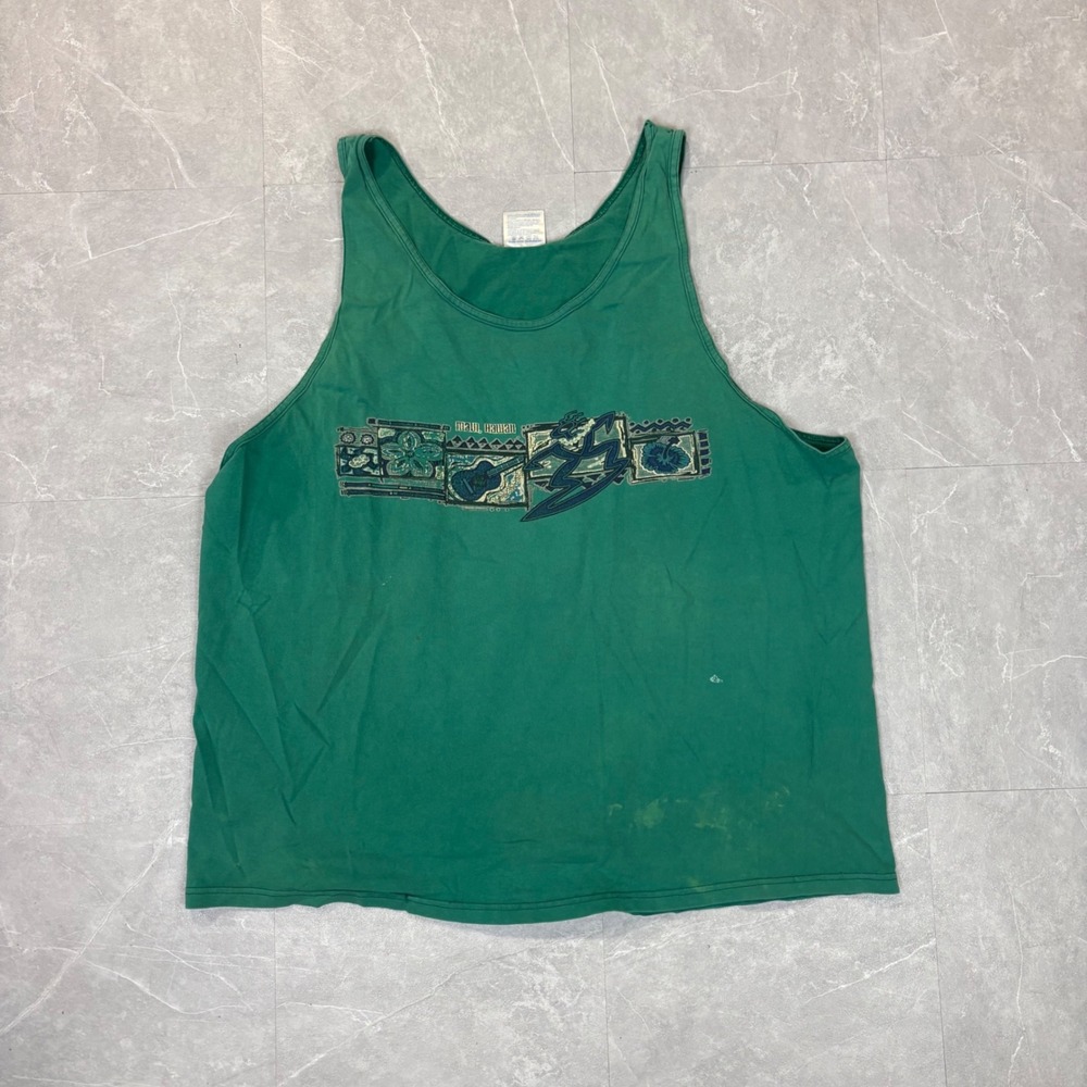Vintage Hanes Heavyweight Green Surf Graphic Tank Top Mens XXL 90s Streetwear